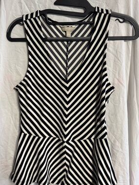 Banana Republic Black and White Striped Peplum Top